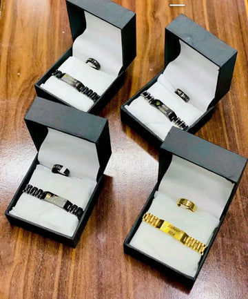Personalized Luxury Metal Bracelet with Ring Set